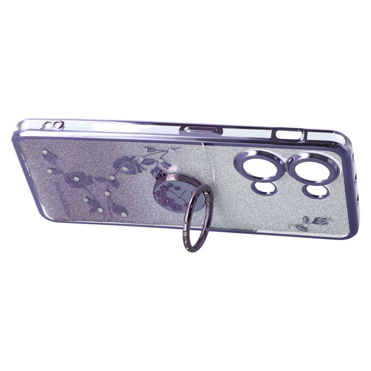 KADEM For OnePlus Ace 2V / Nord 3 5G Case Ring Kickstand TPU Flowers Phone Cover Gradient Glitter - Purple