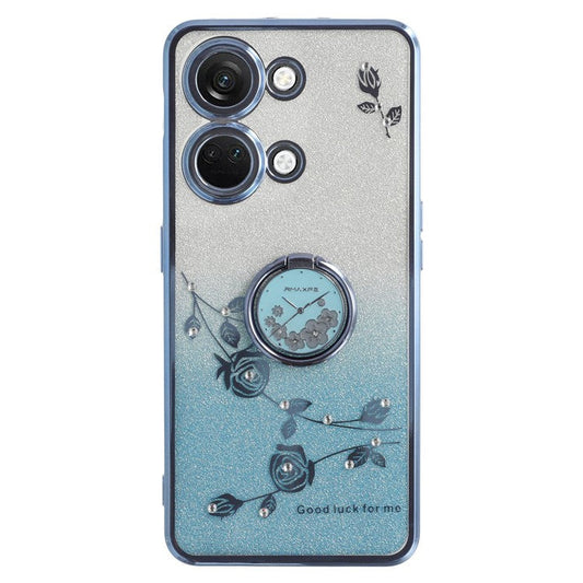 KADEM For OnePlus Ace 2V / Nord 3 5G Case Ring Kickstand TPU Flowers Phone Cover Gradient Glitter - Blue