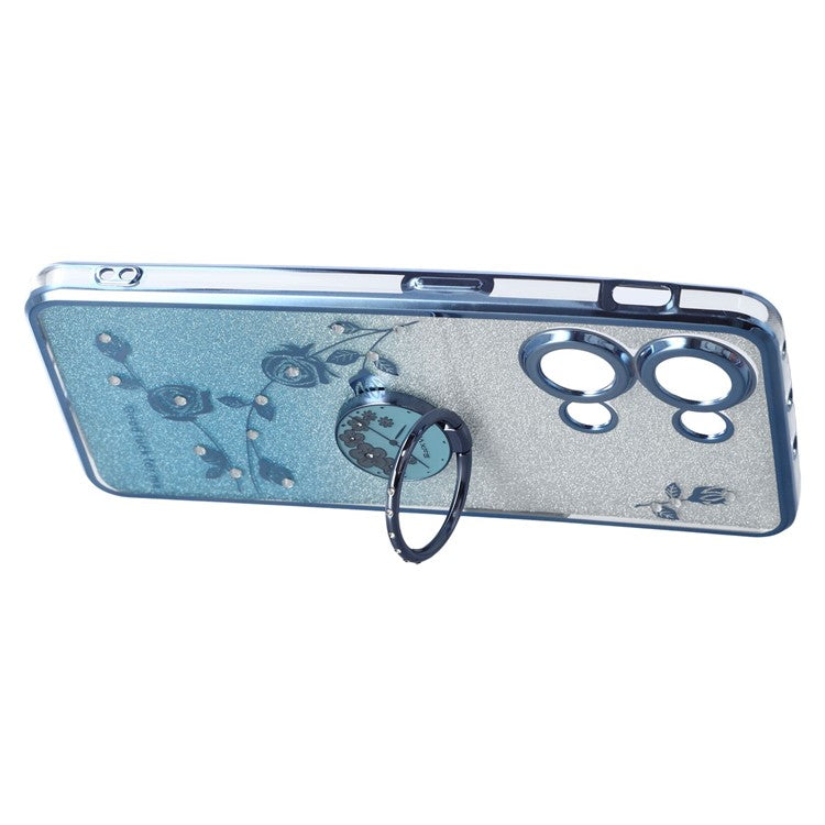 KADEM For OnePlus Ace 2V / Nord 3 5G Case Ring Kickstand TPU Flowers Phone Cover Gradient Glitter - Blue