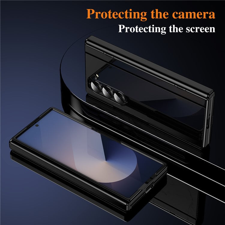 For Samsung Galaxy Z Fold5 5G PC Phone Case with Back Cover Kickstand and Tempered Glass Film - Black