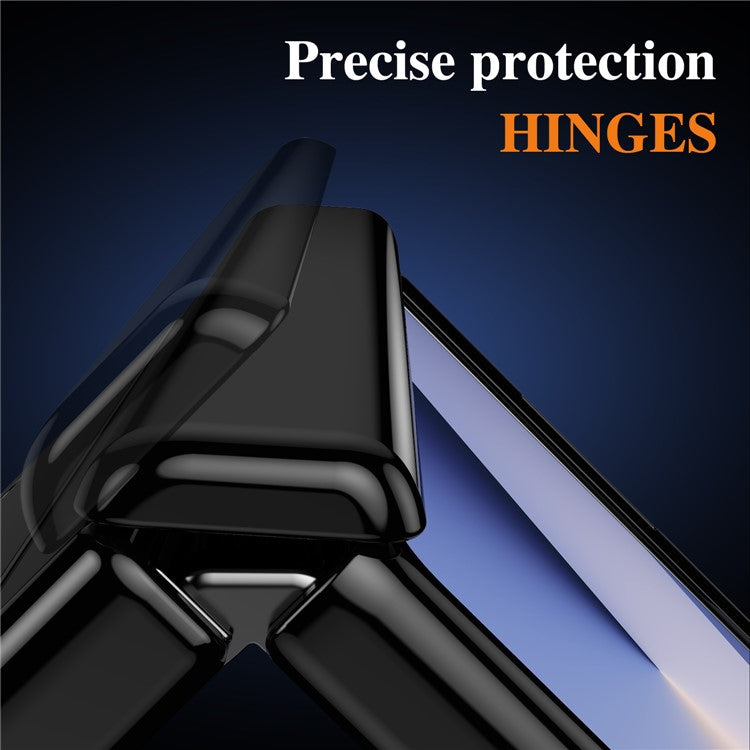 For Samsung Galaxy Z Fold5 5G PC Phone Case with Back Cover Kickstand and Tempered Glass Film - Black