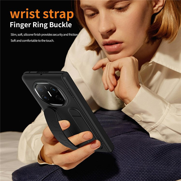 For Huawei Mate X6 Case Kickstand Wristband PC Phone Cover with Tempered Glass Film - Grey