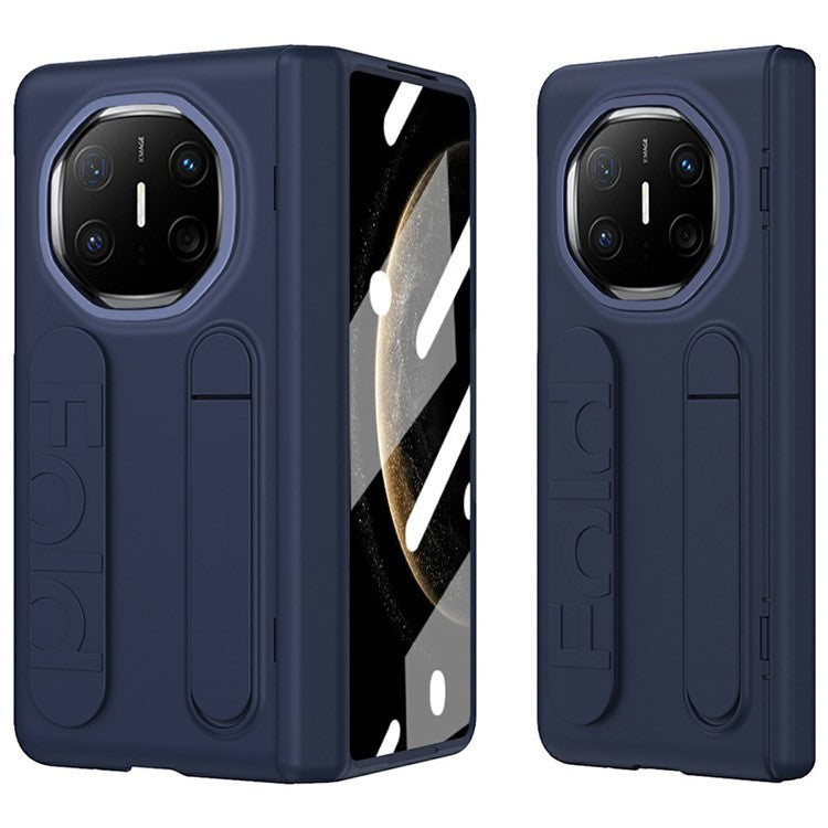 For Huawei Mate X6 Case Kickstand Wristband PC Phone Cover with Tempered Glass Film - Blue