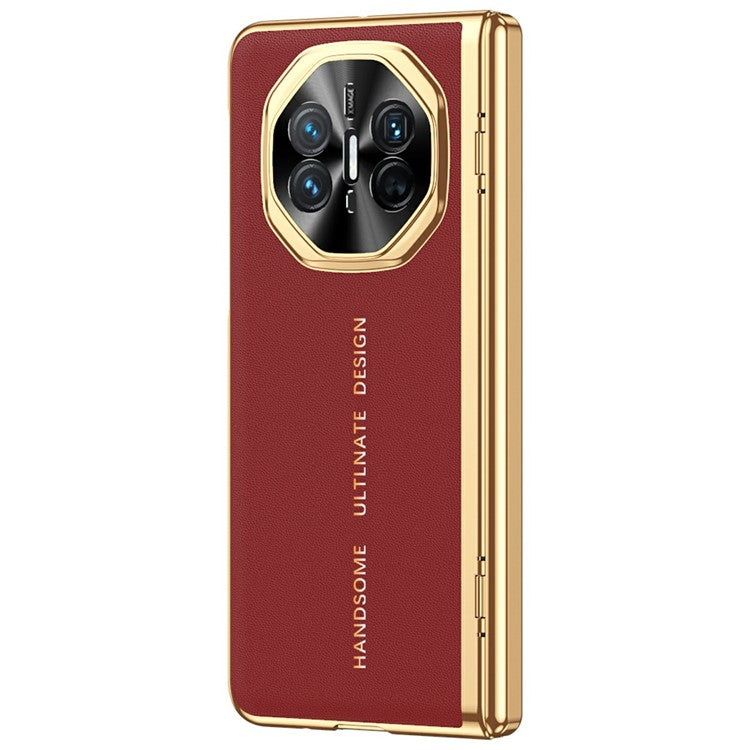 For Huawei Mate X6 Case PU Leather+PC Electroplating Phone Cover with Tempered Glass Screen Film - Red