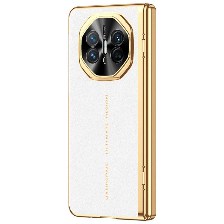 For Huawei Mate X6 Case PU Leather+PC Electroplating Phone Cover with Tempered Glass Screen Film - White