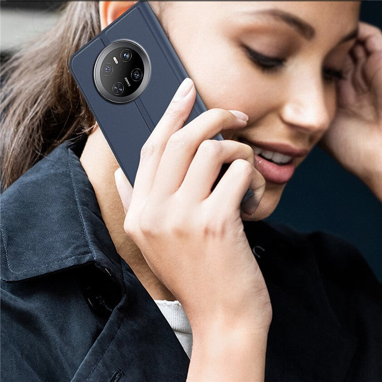 For Huawei Mate 70 Case PU Leather Phone Cover with Card Holder Stand Magnetic Closure - Blue