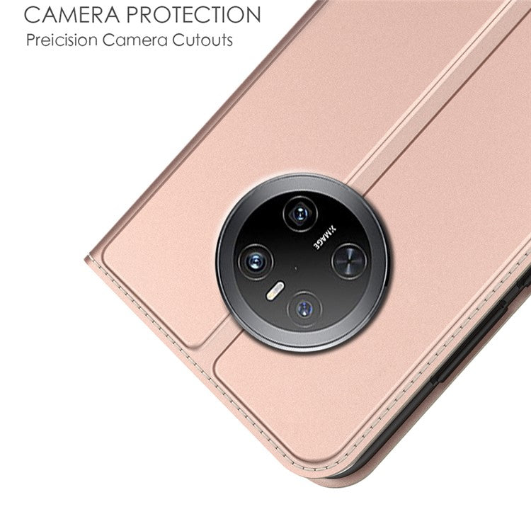For Huawei Mate 70 Case PU Leather Phone Cover with Card Holder Stand Magnetic Closure - Rose Gold