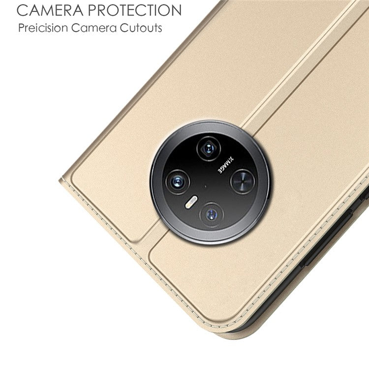 For Huawei Mate 70 Case PU Leather Phone Cover with Card Holder Stand Magnetic Closure - Gold