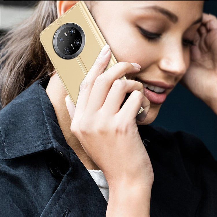 For Huawei Mate 70 Case PU Leather Phone Cover with Card Holder Stand Magnetic Closure - Gold