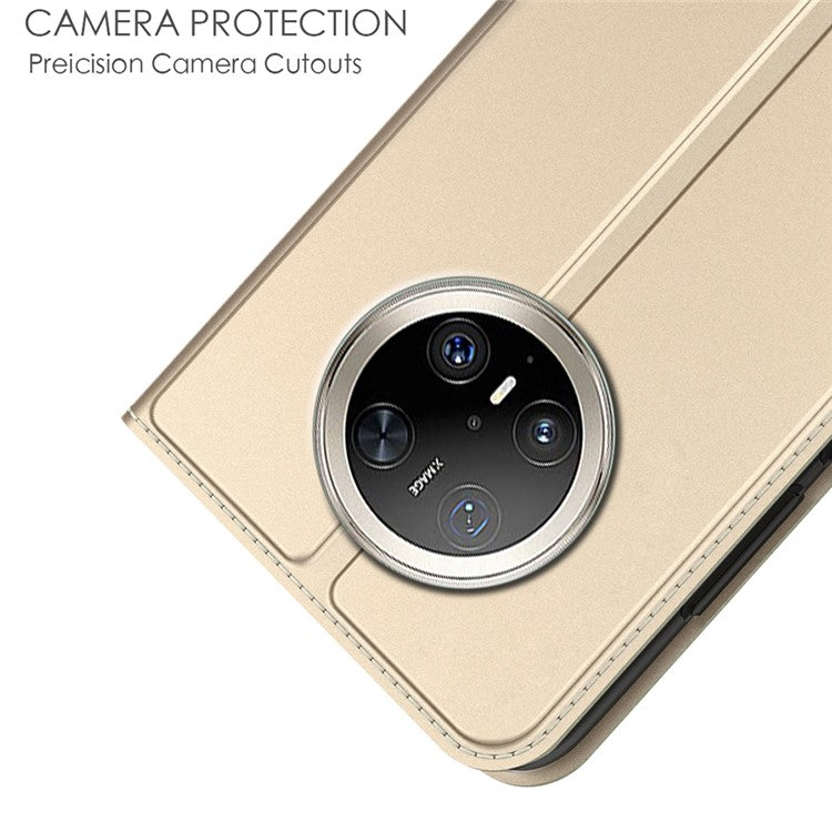 For Huawei Mate 70 Pro / 70 Pro+ Case PU Leather Phone Cover with Card Holder Stand Magnetic Closure - Gold