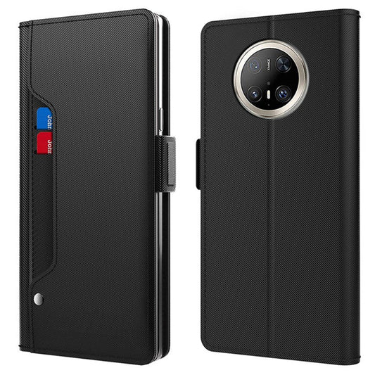 For Huawei Mate 70 Pro / 70 Pro+ Case Stand PU Leather Phone Cover Card Holder Mirror - Black