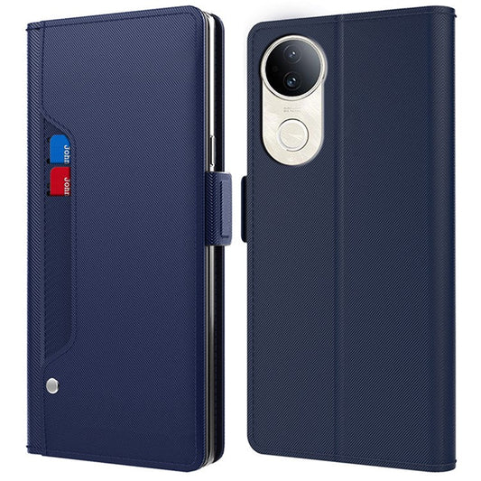 For vivo S20 5G Case Stand PU Leather Phone Cover Card Holder Mirror - Blue