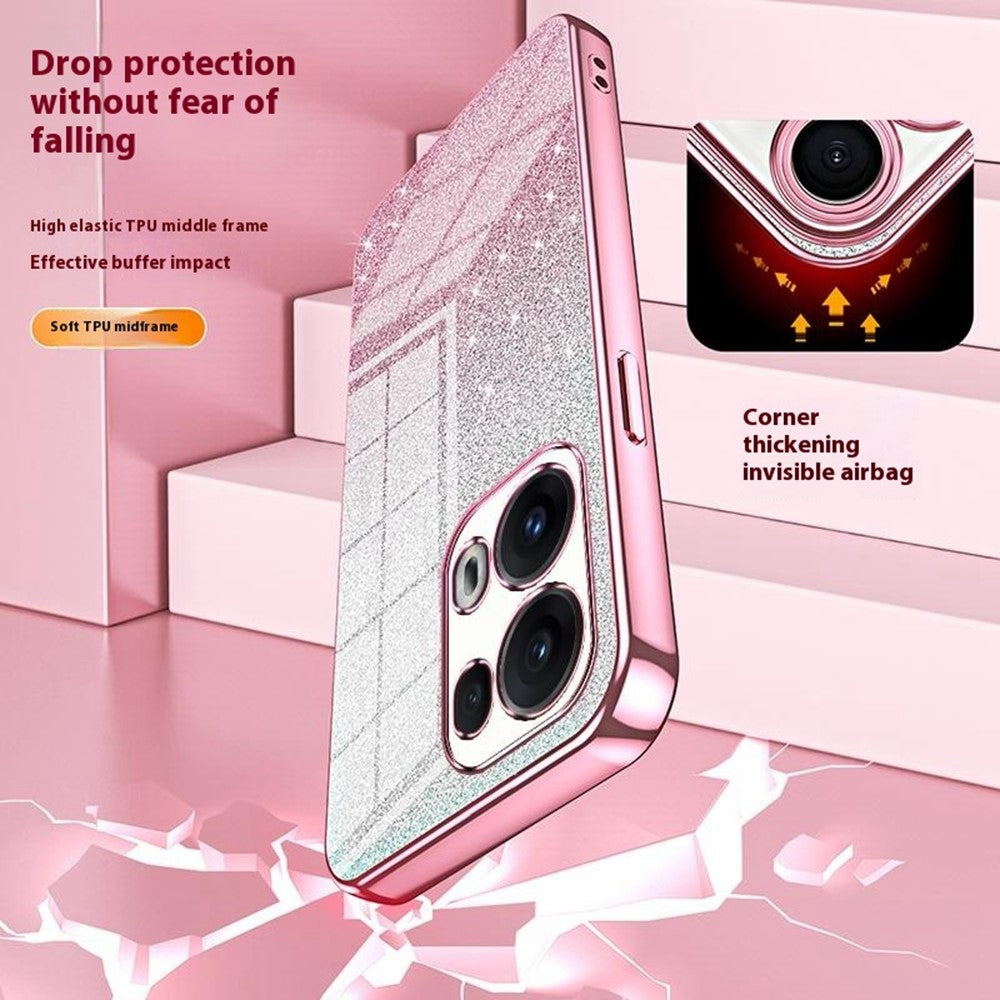 For Oppo Reno13 Pro 5G Case Electroplating Gradient Glitter TPU Phone Cover - Gold
