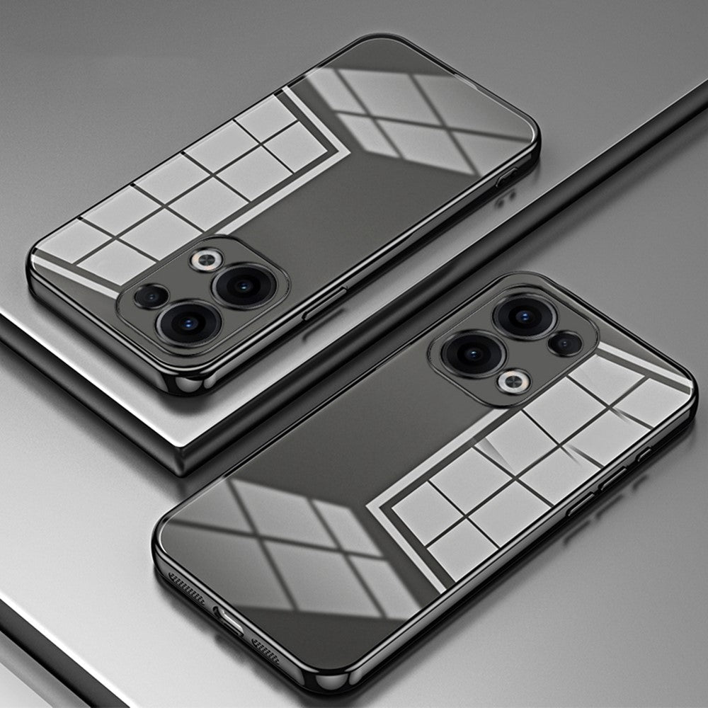 For Oppo Reno13 5G (Global) Case Electroplating Frame Soft TPU Phone Cover - Black