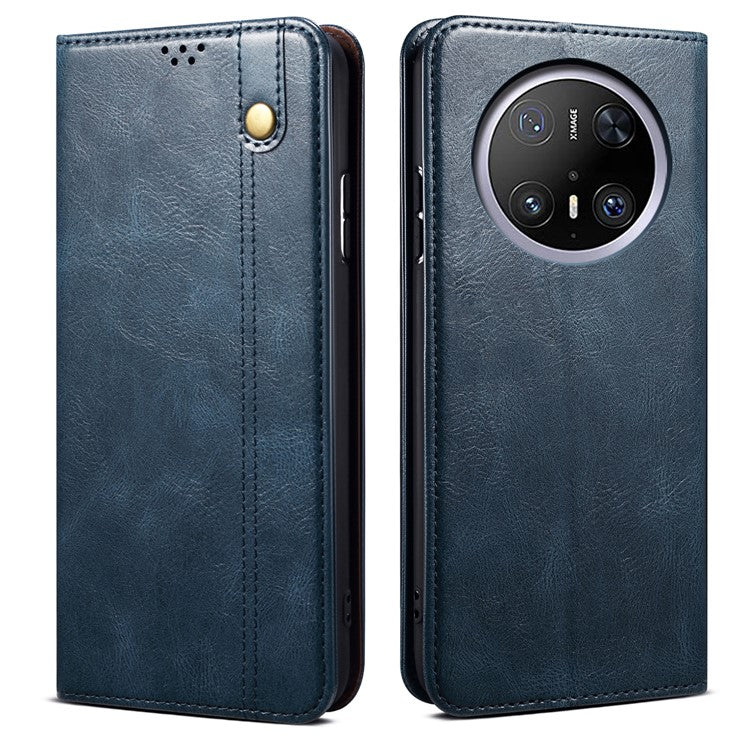 For Huawei Mate 70 Pro / Mate 70 Pro+ Case Crazy Horse Texture Waxy Leather Wallet Stand Phone Cover - Blue
