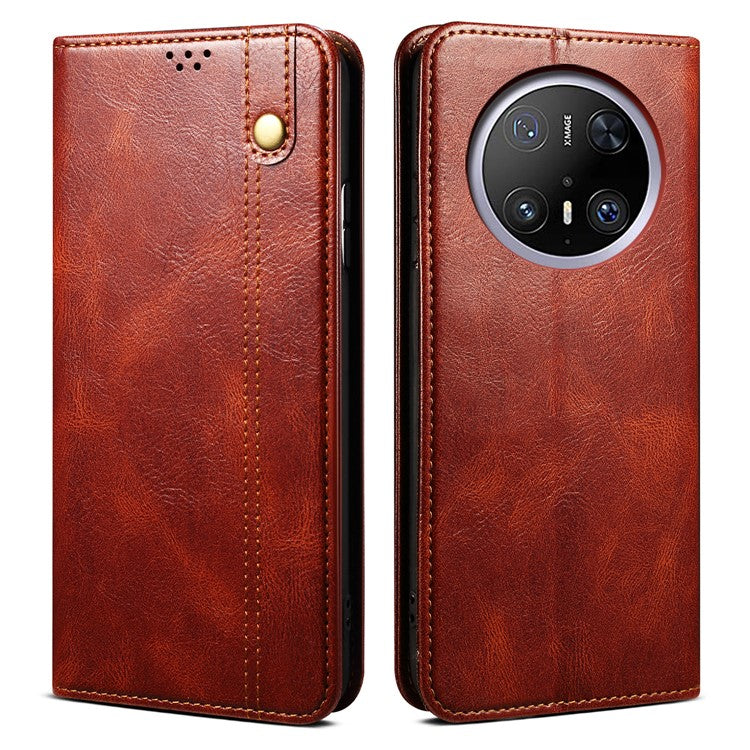 For Huawei Mate 70 Pro / Mate 70 Pro+ Case Crazy Horse Texture Waxy Leather Wallet Stand Phone Cover - Brown