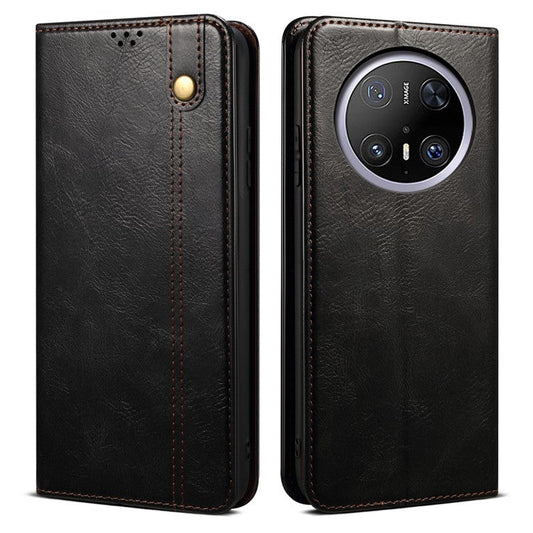 For Huawei Mate 70 Pro / Mate 70 Pro+ Case Crazy Horse Texture Waxy Leather Wallet Stand Phone Cover - Black