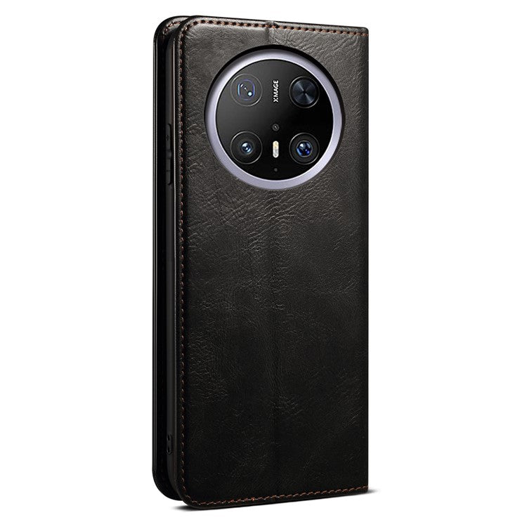 For Huawei Mate 70 Pro / Mate 70 Pro+ Case Crazy Horse Texture Waxy Leather Wallet Stand Phone Cover - Black