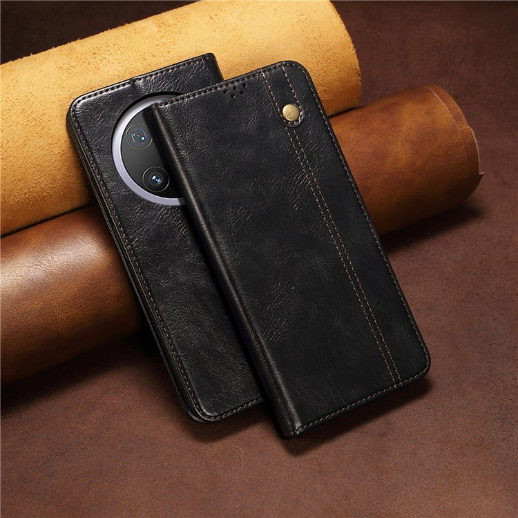 For Huawei Mate 70 Pro / Mate 70 Pro+ Case Crazy Horse Texture Waxy Leather Wallet Stand Phone Cover - Black