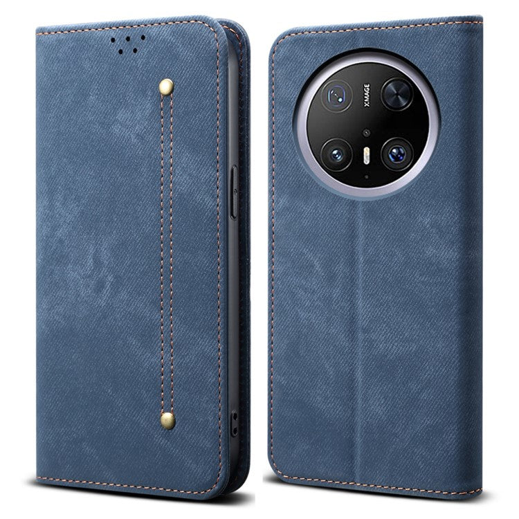 For Huawei Mate 70 Pro / Mate 70 Pro+ Case Jeans Cloth Texture Anti-Scratch Leather Stand Phone Cover - Blue