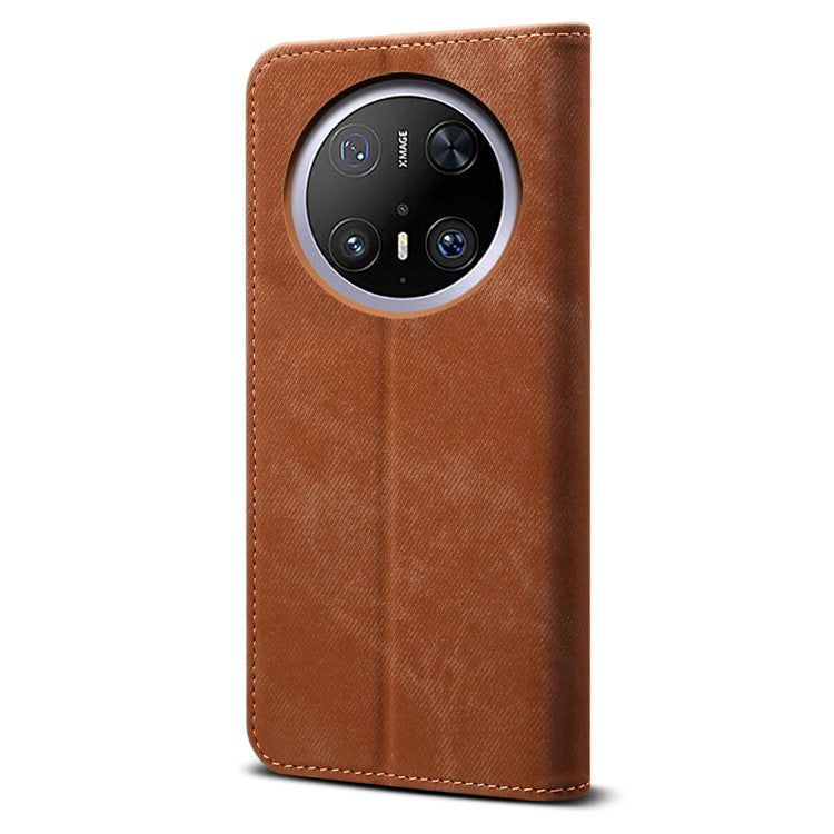 For Huawei Mate 70 Pro / Mate 70 Pro+ Case Jeans Cloth Texture Anti-Scratch Leather Stand Phone Cover - Coffee