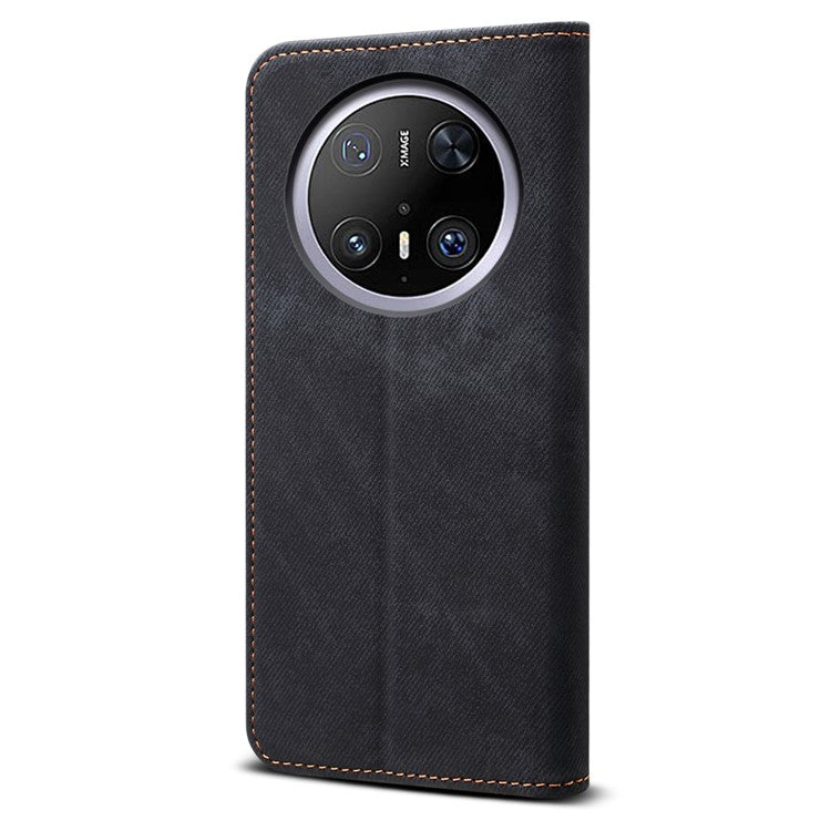 For Huawei Mate 70 Pro / Mate 70 Pro+ Case Jeans Cloth Texture Anti-Scratch Leather Stand Phone Cover - Black