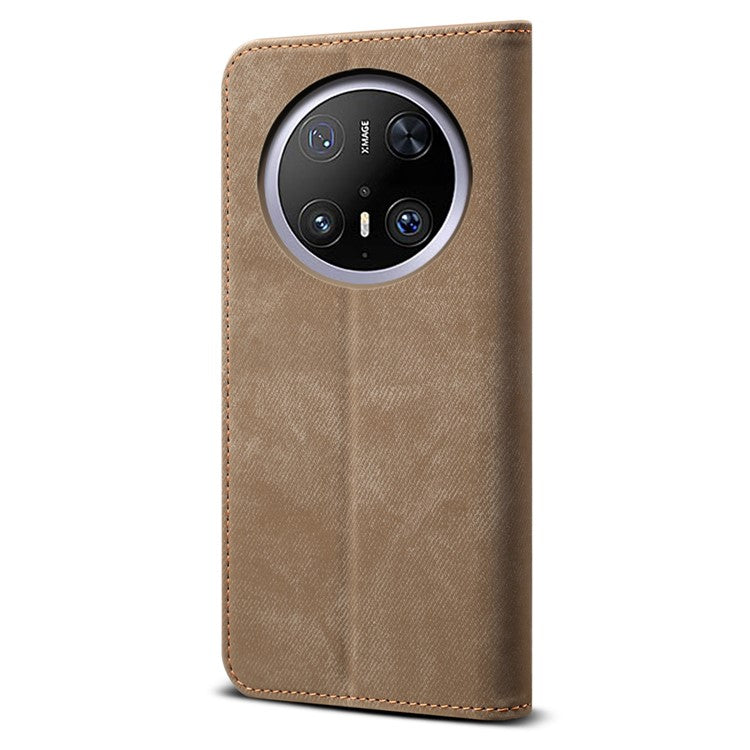 For Huawei Mate 70 Pro / Mate 70 Pro+ Case Jeans Cloth Texture Anti-Scratch Leather Stand Phone Cover - Khaki