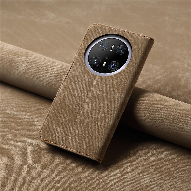 For Huawei Mate 70 Pro / Mate 70 Pro+ Case Jeans Cloth Texture Anti-Scratch Leather Stand Phone Cover - Khaki