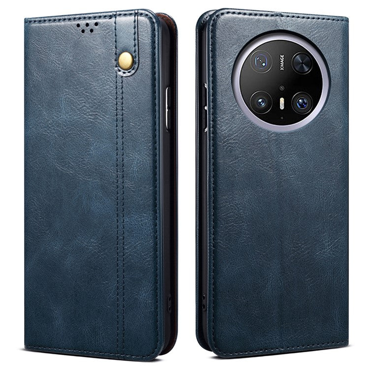 For Huawei Mate 70 Case Crazy Horse Texture Waxy Leather Wallet Stand Phone Cover - Blue