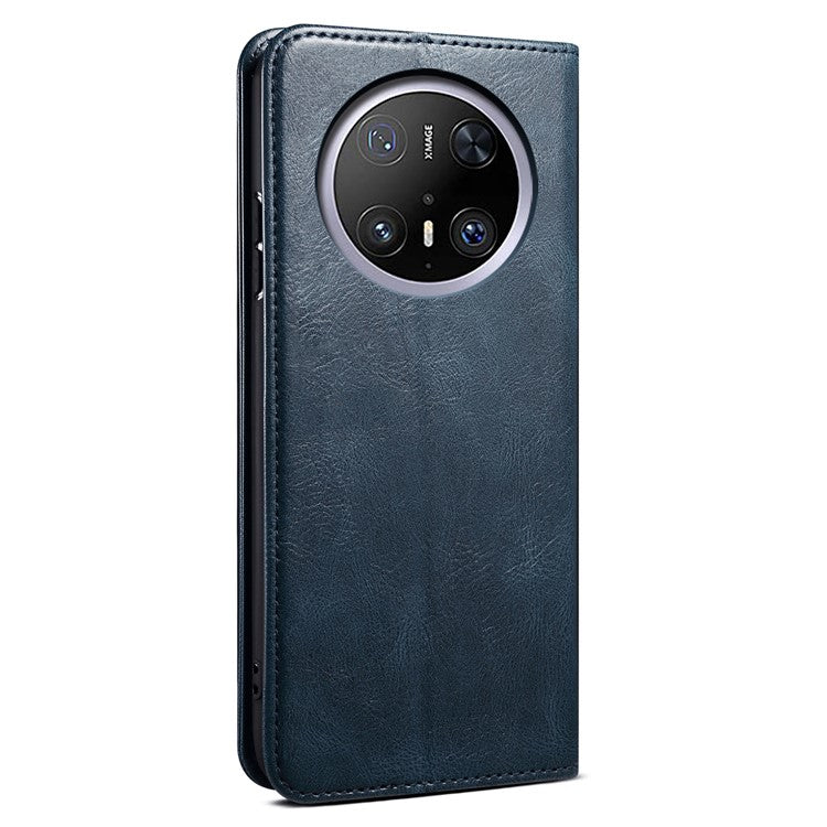 For Huawei Mate 70 Case Crazy Horse Texture Waxy Leather Wallet Stand Phone Cover - Blue