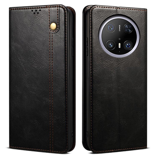 For Huawei Mate 70 Case Crazy Horse Texture Waxy Leather Wallet Stand Phone Cover - Black