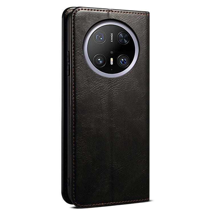 For Huawei Mate 70 Case Crazy Horse Texture Waxy Leather Wallet Stand Phone Cover - Black