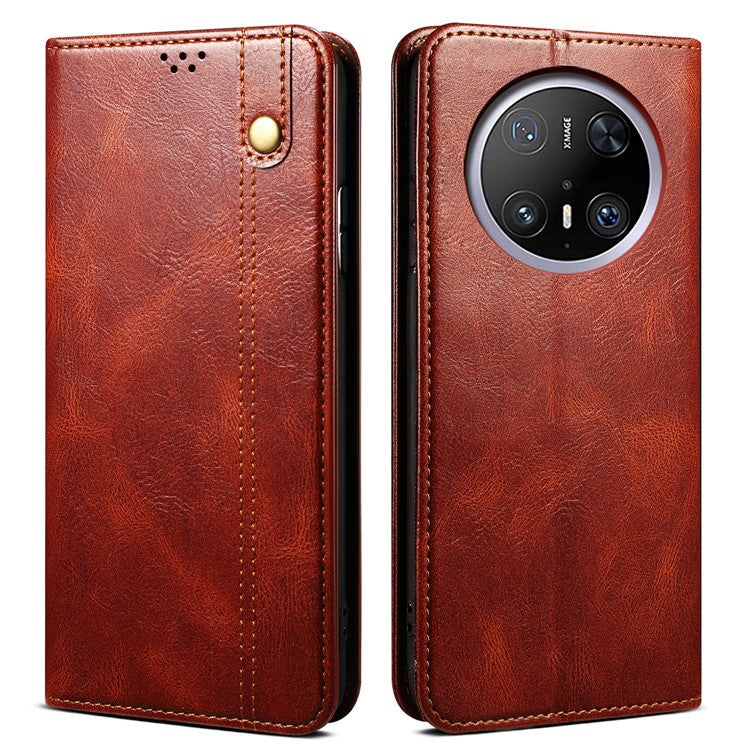 For Huawei Mate 70 Case Crazy Horse Texture Waxy Leather Wallet Stand Phone Cover - Brown