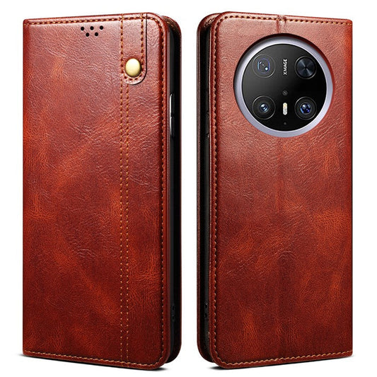 For Huawei Mate 70 Case Crazy Horse Texture Waxy Leather Wallet Stand Phone Cover - Brown