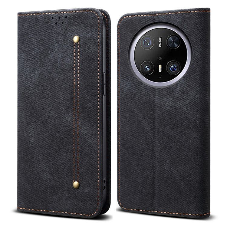 For Huawei Mate 70 Case Jeans Cloth Texture Anti-Scratch Leather Stand Phone Cover - Black