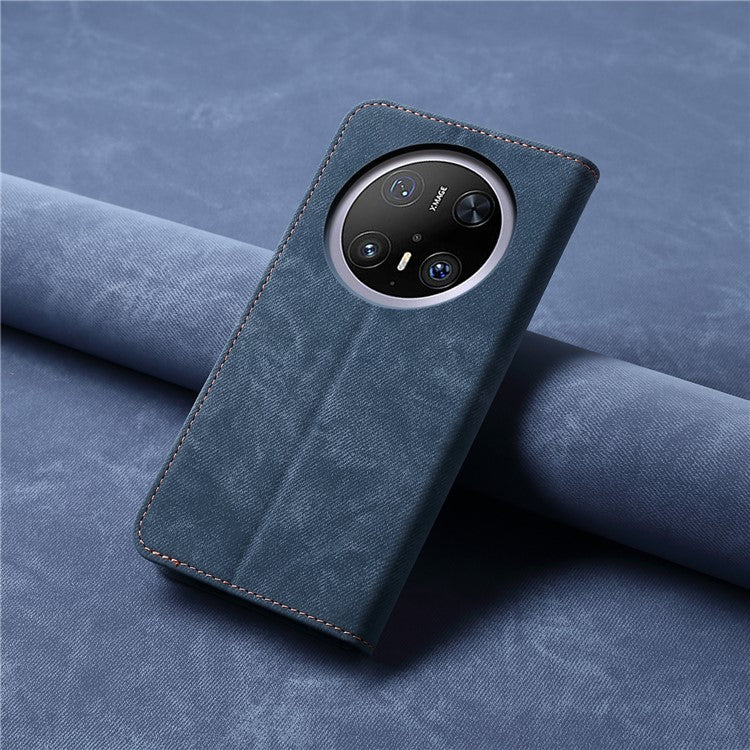 For Huawei Mate 70 Case Jeans Cloth Texture Anti-Scratch Leather Stand Phone Cover - Blue