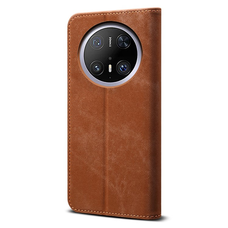 For Huawei Mate 70 Case Jeans Cloth Texture Anti-Scratch Leather Stand Phone Cover - Coffee