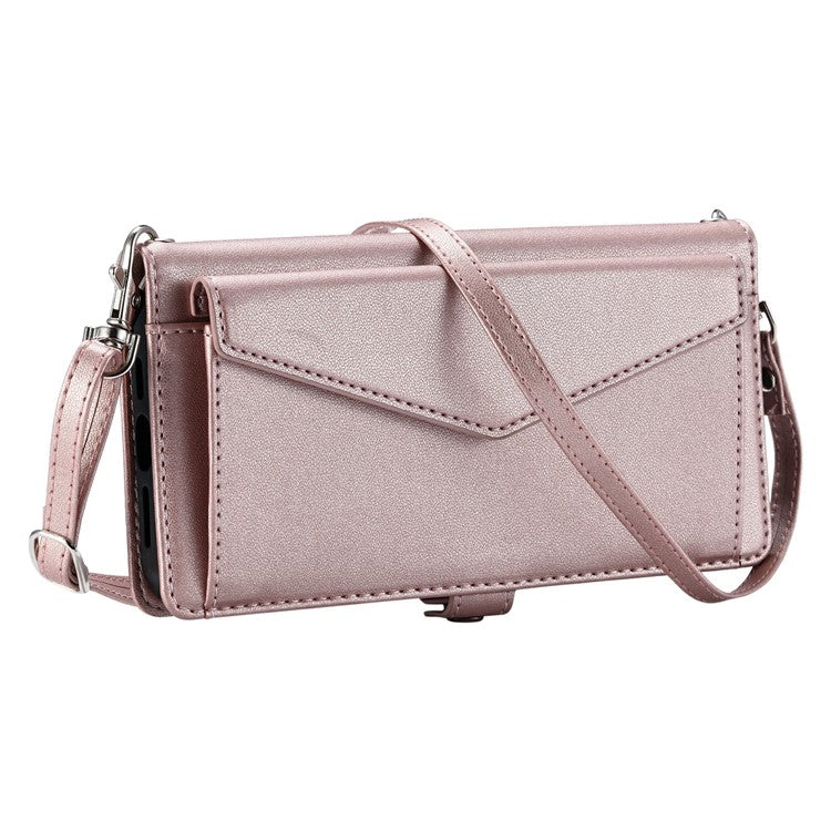 For Motorola Moto G75 5G Leather Case Wallet Stand Phone Cover with Straps - Rose Gold