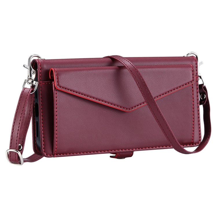 For Motorola Moto G75 5G Leather Case Wallet Stand Phone Cover with Straps - Wine Red