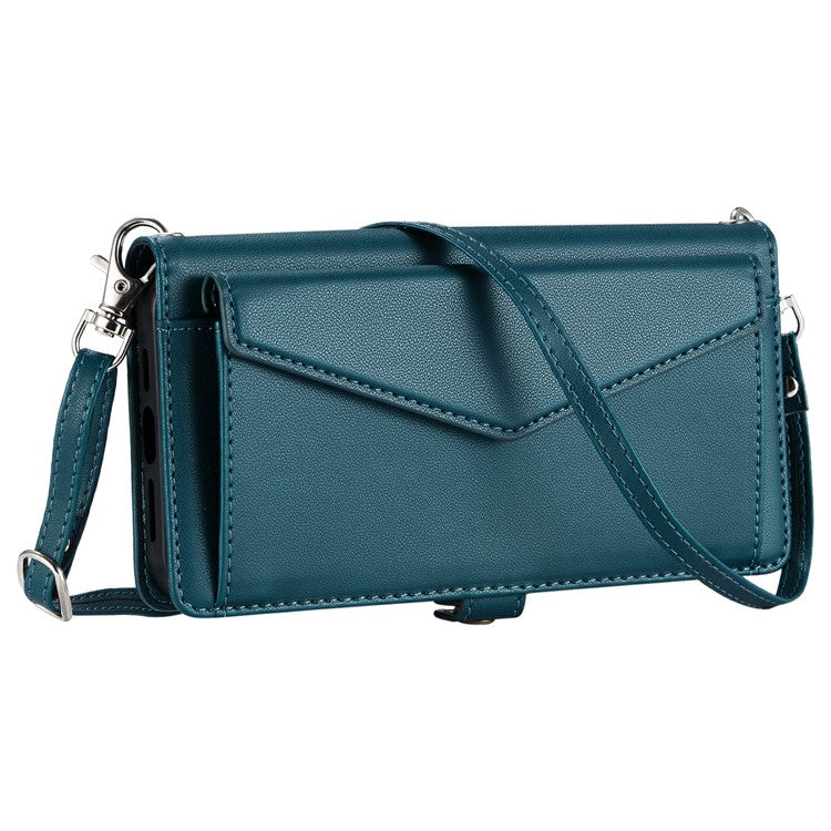 For Motorola Moto G75 5G Leather Case Wallet Stand Phone Cover with Straps - Blackish Green