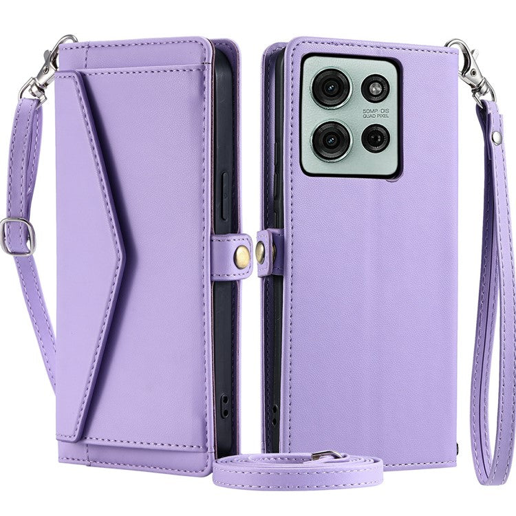 For Motorola Moto G75 5G Leather Case Wallet Stand Phone Cover with Straps - Purple