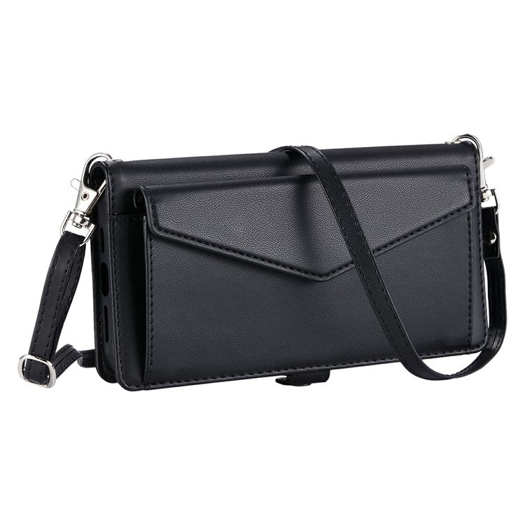 For Motorola Moto G75 5G Leather Case Wallet Stand Phone Cover with Straps - Black