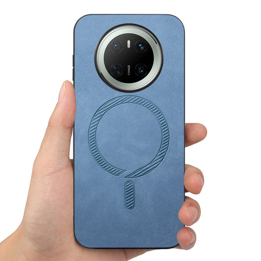 For Huawei Mate 70 Leather Back Case Compatible with MagSafe Skin-touch Phone Cover - Blue