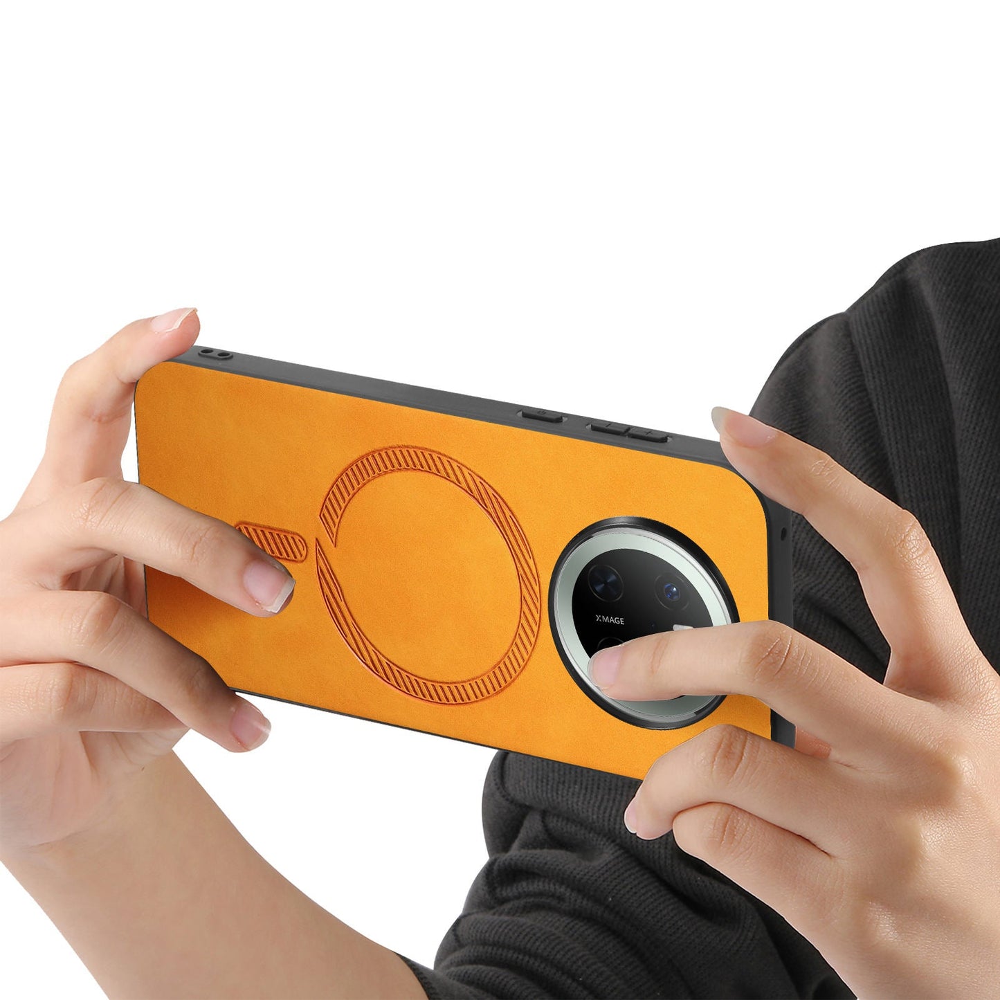 For Huawei Mate 70 Leather Back Case Compatible with MagSafe Skin-touch Phone Cover - Yellow