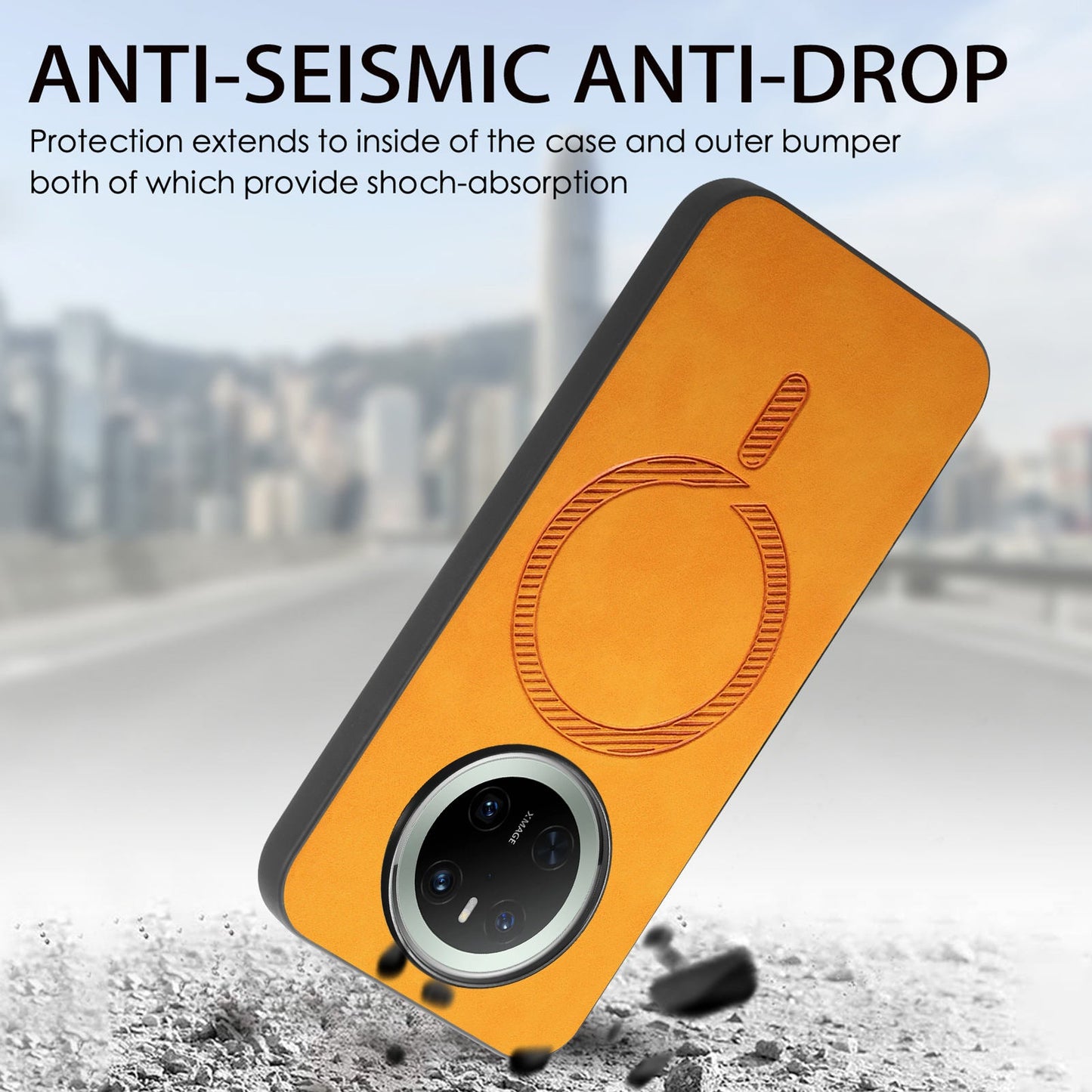 For Huawei Mate 70 Leather Back Case Compatible with MagSafe Skin-touch Phone Cover - Yellow