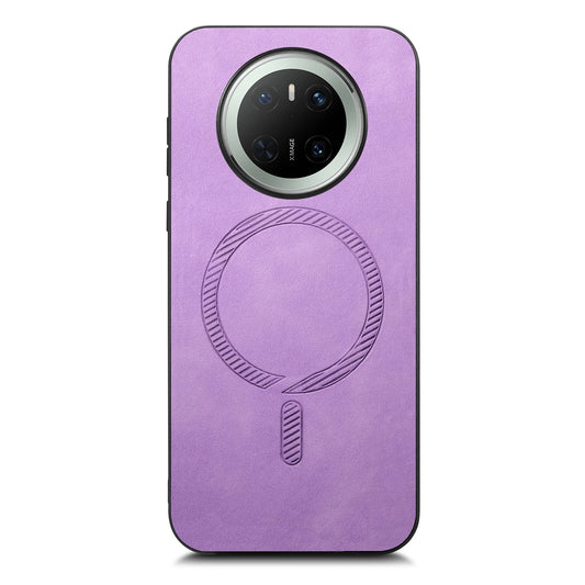 For Huawei Mate 70 Leather Back Case Compatible with MagSafe Skin-touch Phone Cover - Purple