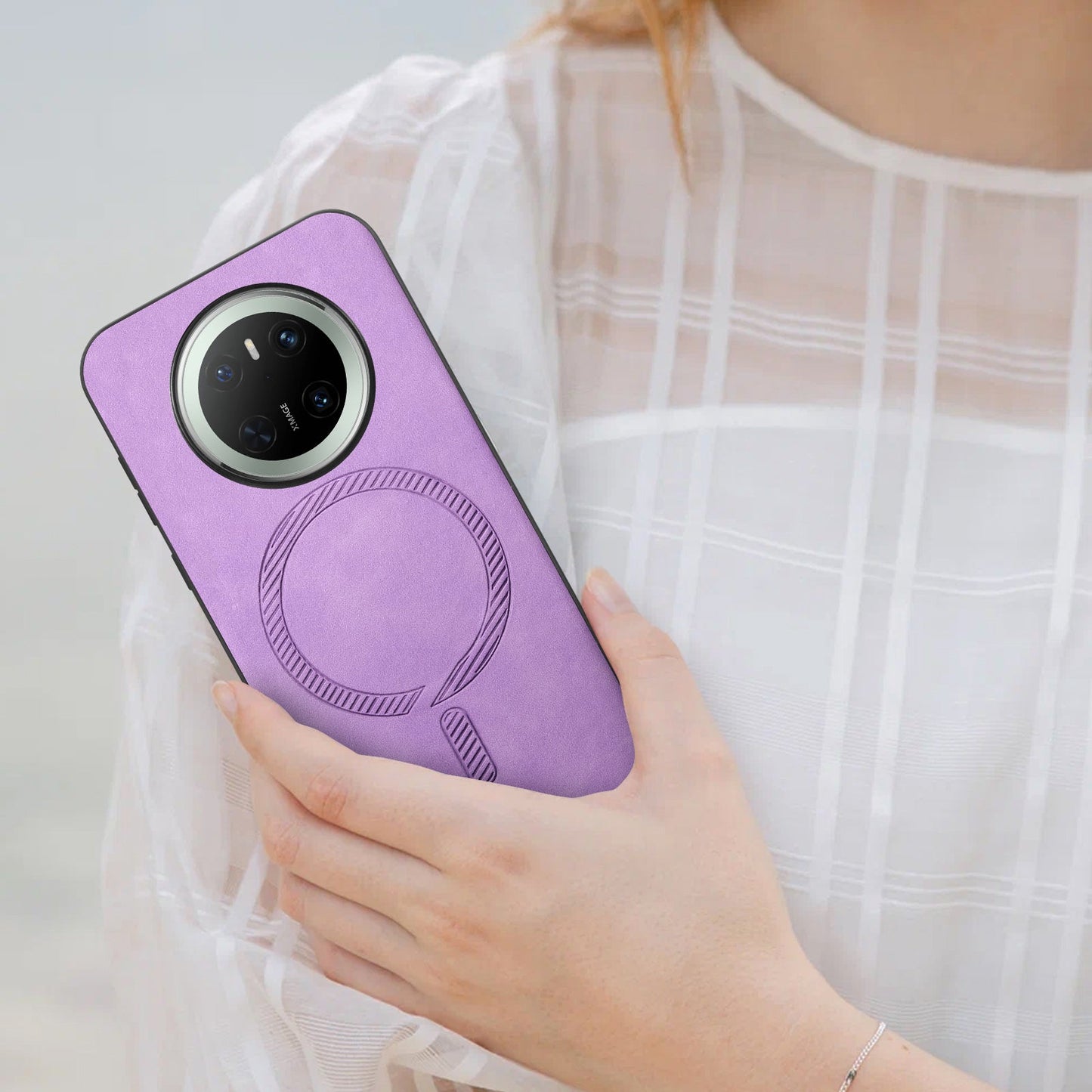 For Huawei Mate 70 Leather Back Case Compatible with MagSafe Skin-touch Phone Cover - Purple