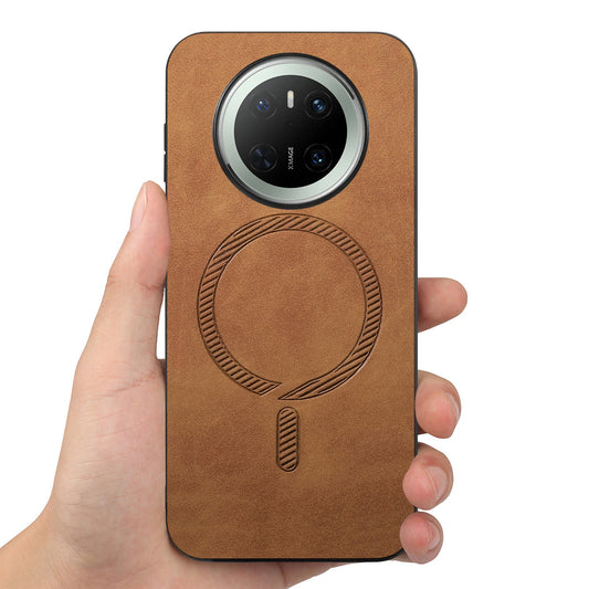 For Huawei Mate 70 Leather Back Case Compatible with MagSafe Skin-touch Phone Cover - Brown