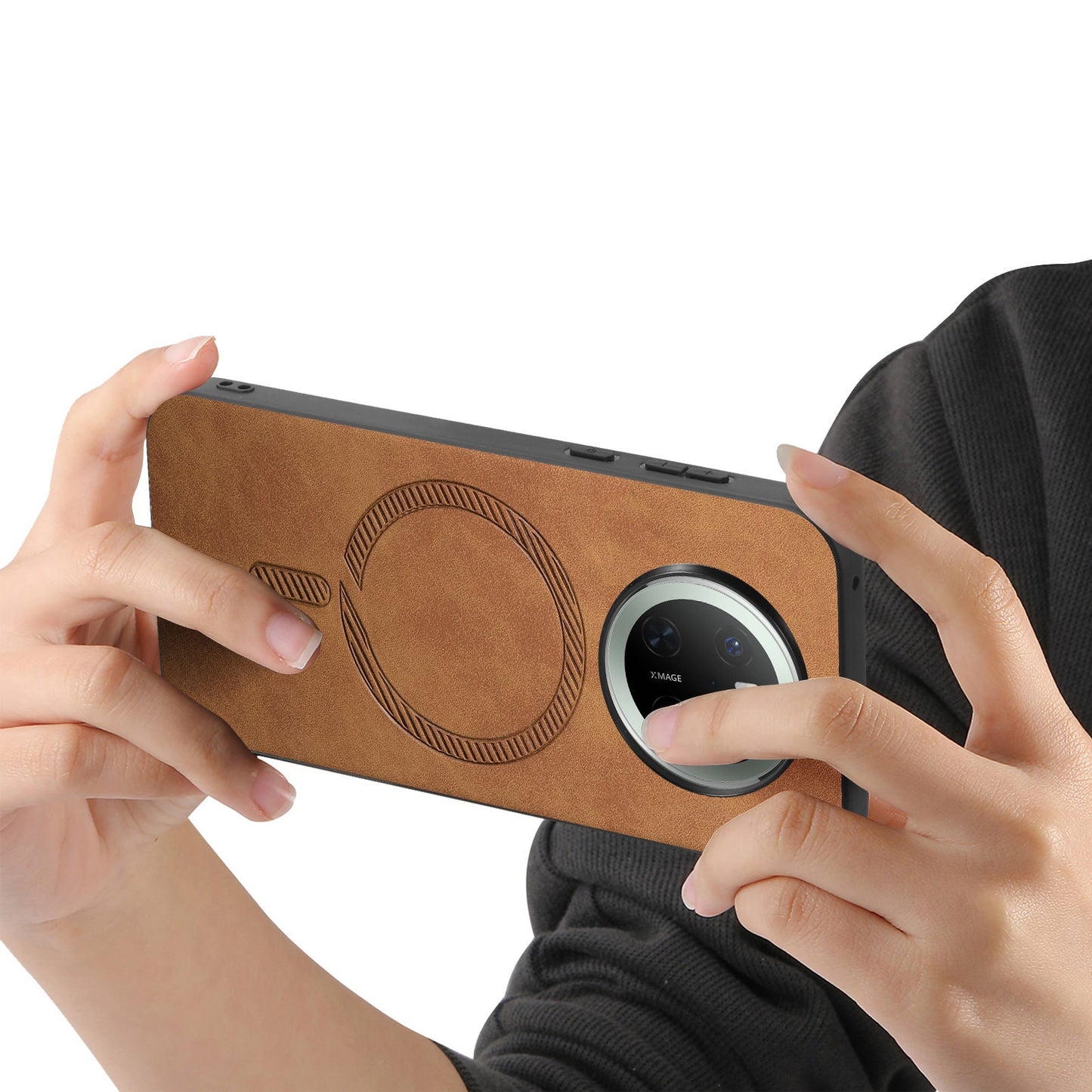 For Huawei Mate 70 Leather Back Case Compatible with MagSafe Skin-touch Phone Cover - Brown