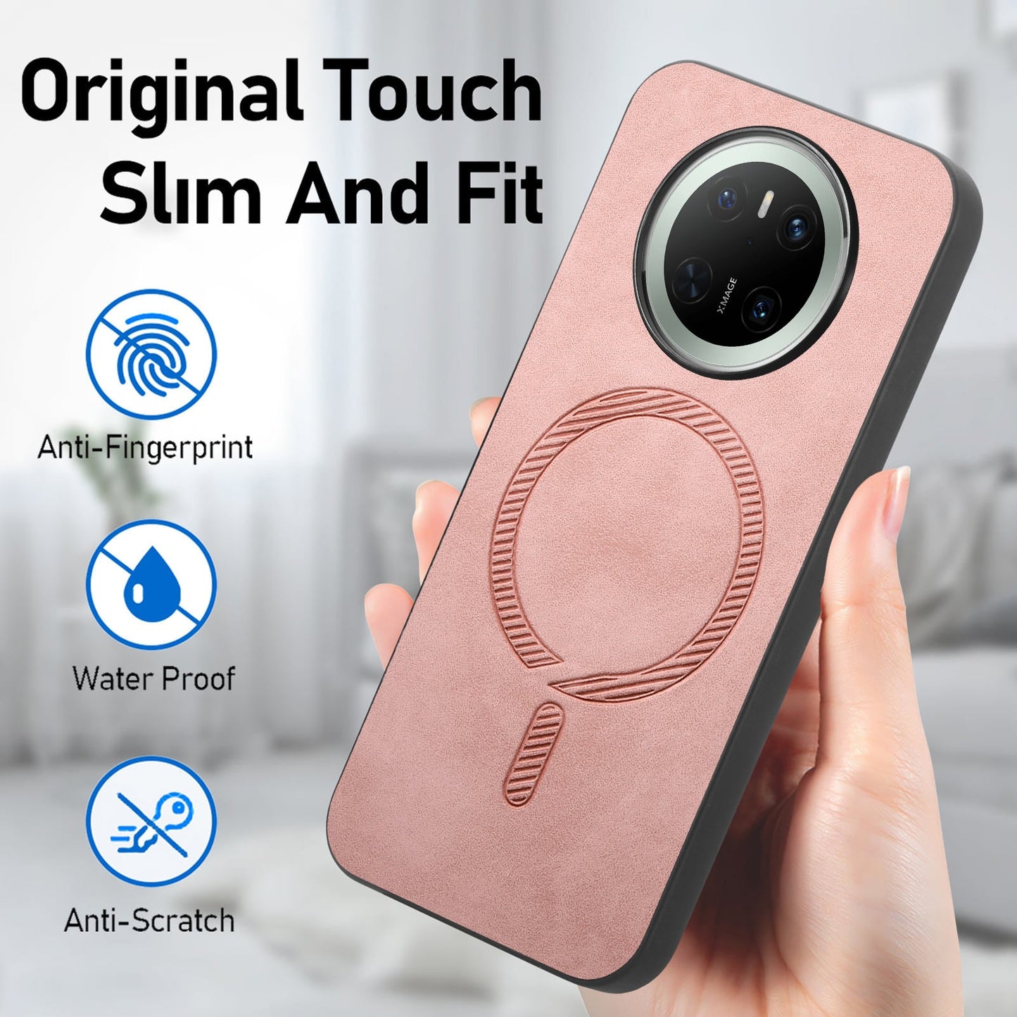 For Huawei Mate 70 Leather Back Case Compatible with MagSafe Skin-touch Phone Cover - Pink